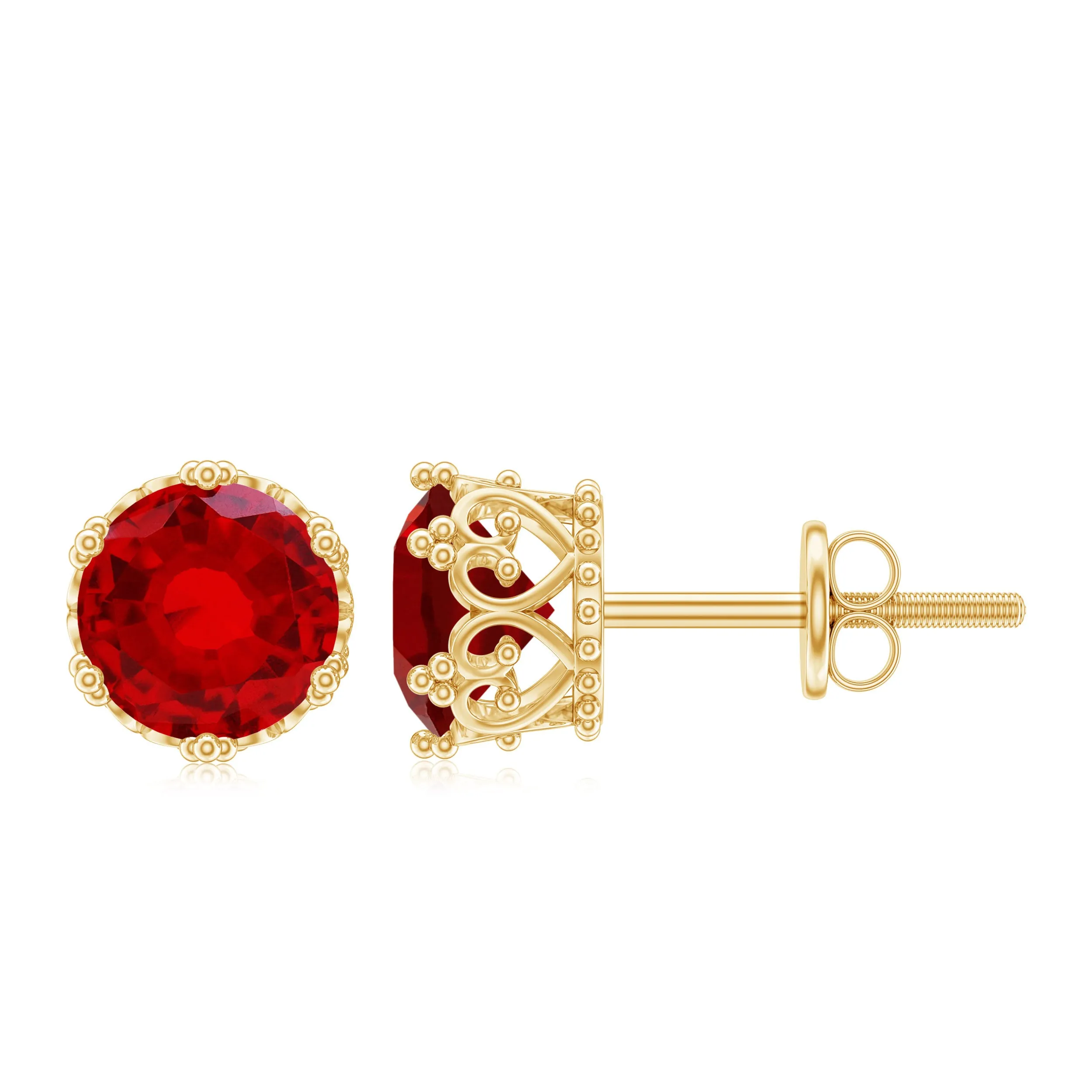 2 CT Lab Created Ruby Solitaire Stud Earring in Crown Setting