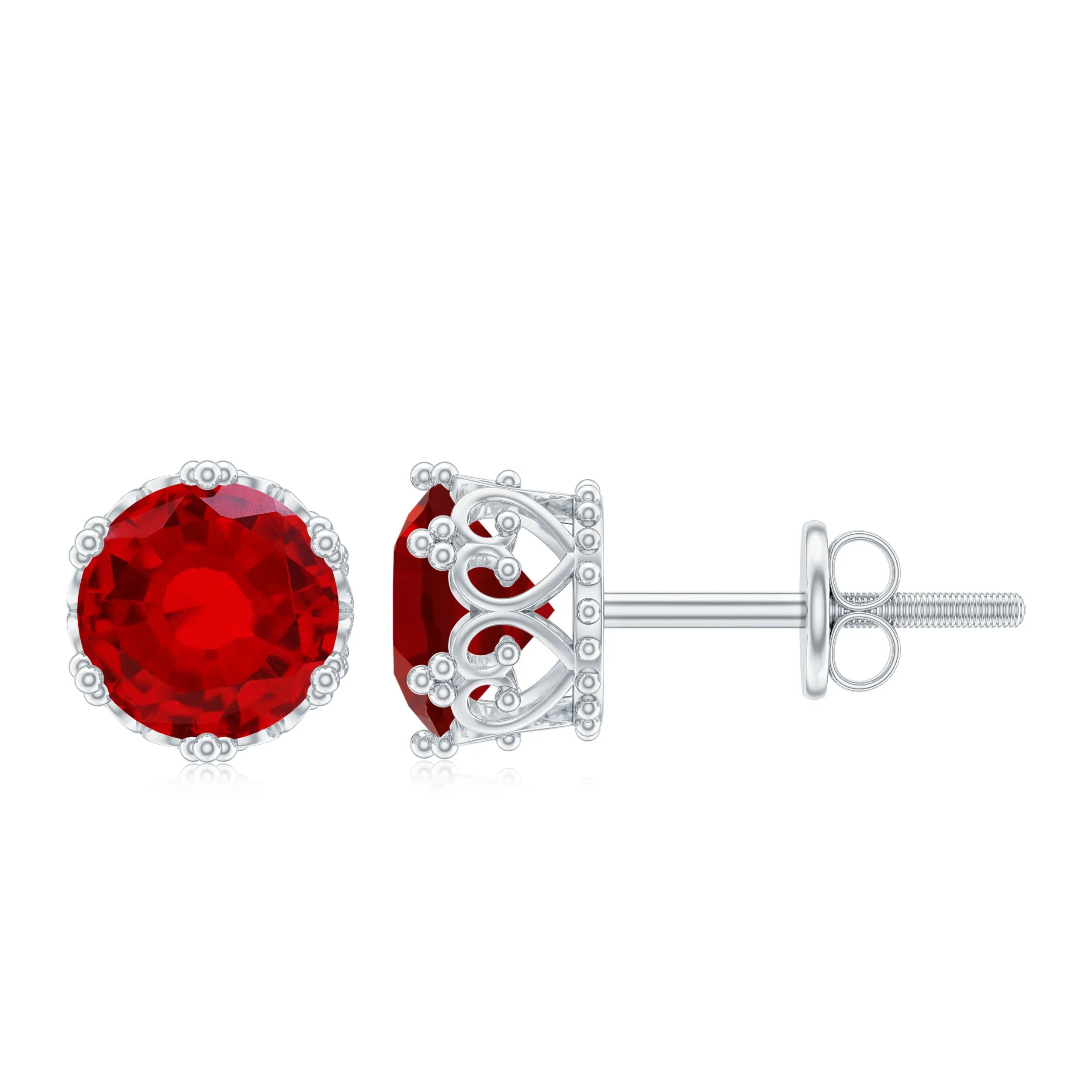 2 CT Lab Created Ruby Solitaire Stud Earring in Crown Setting