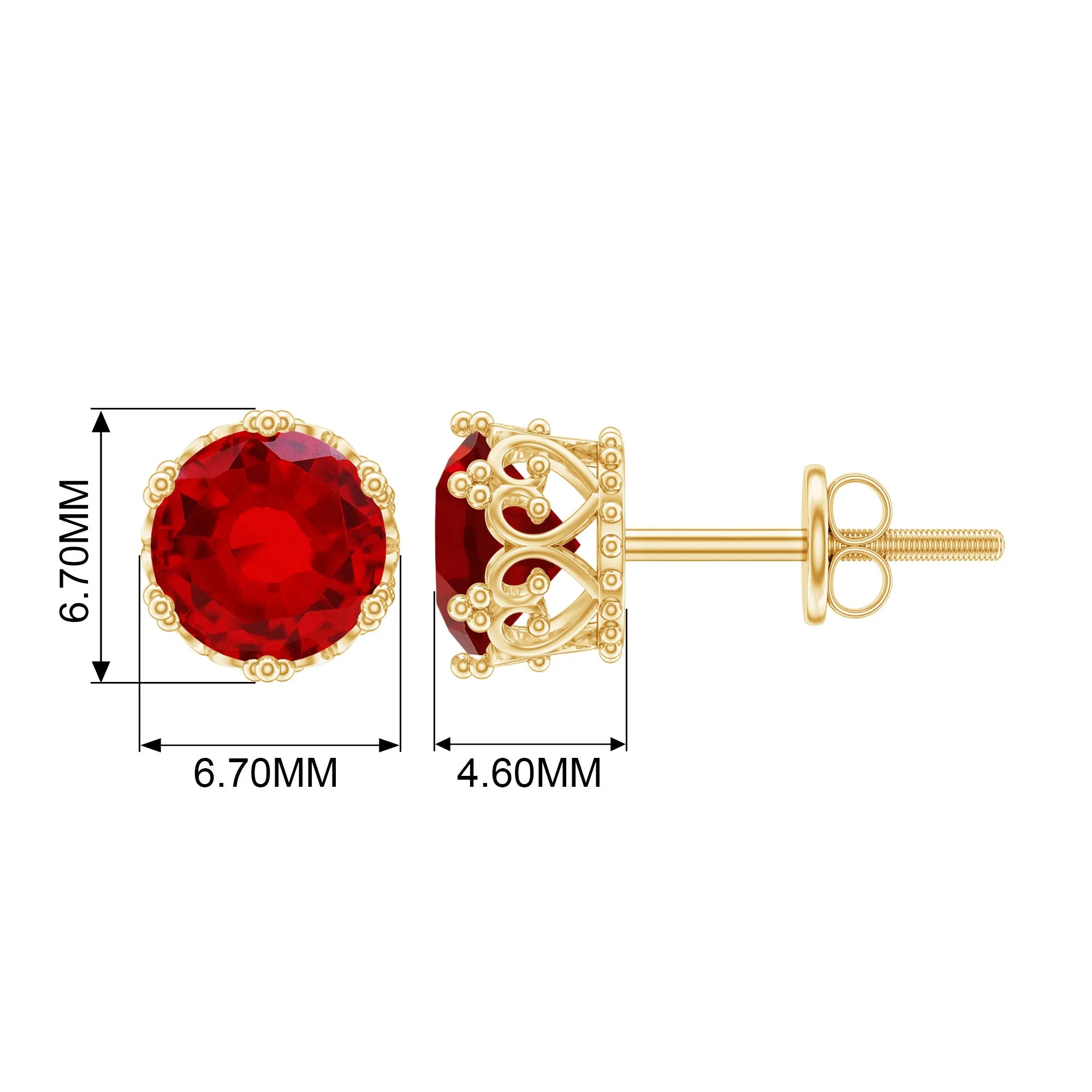 2 CT Lab Created Ruby Solitaire Stud Earring in Crown Setting