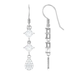 2 CT Princess and Round Cut Zircon Drop Dangle Earrings