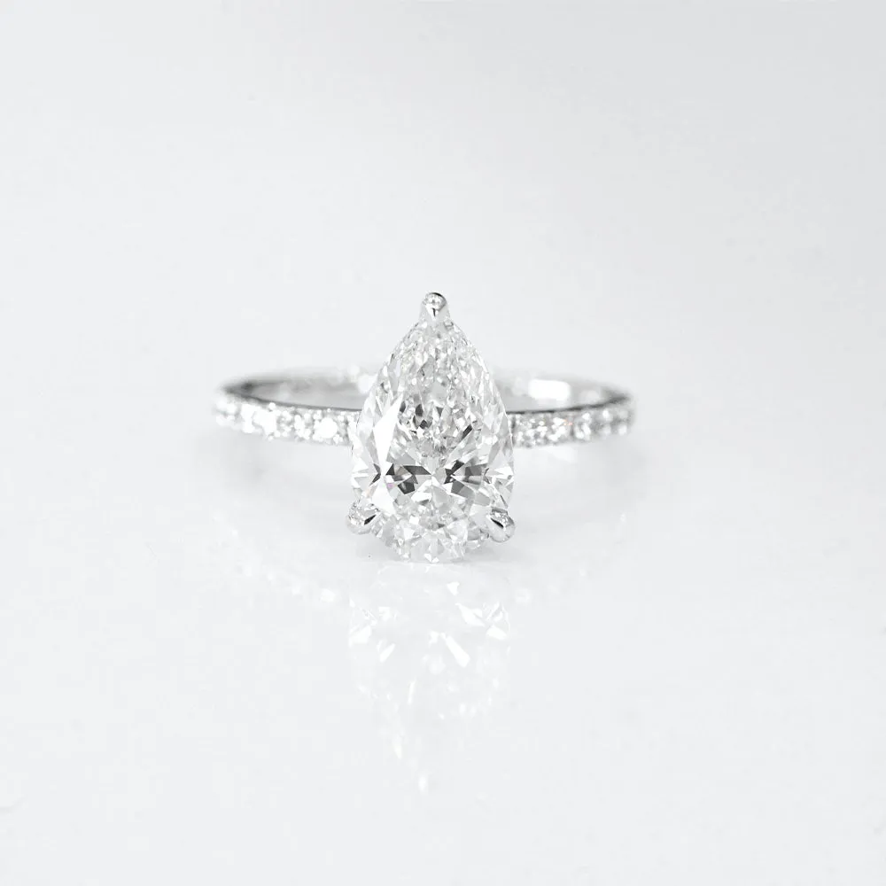 2.00-2.99 Carat Pear Lab Grown Diamond Engagement Ring with Signature Setting
