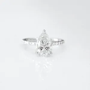 2.00-2.99 Carat Pear Lab Grown Diamond Engagement Ring with Signature Setting