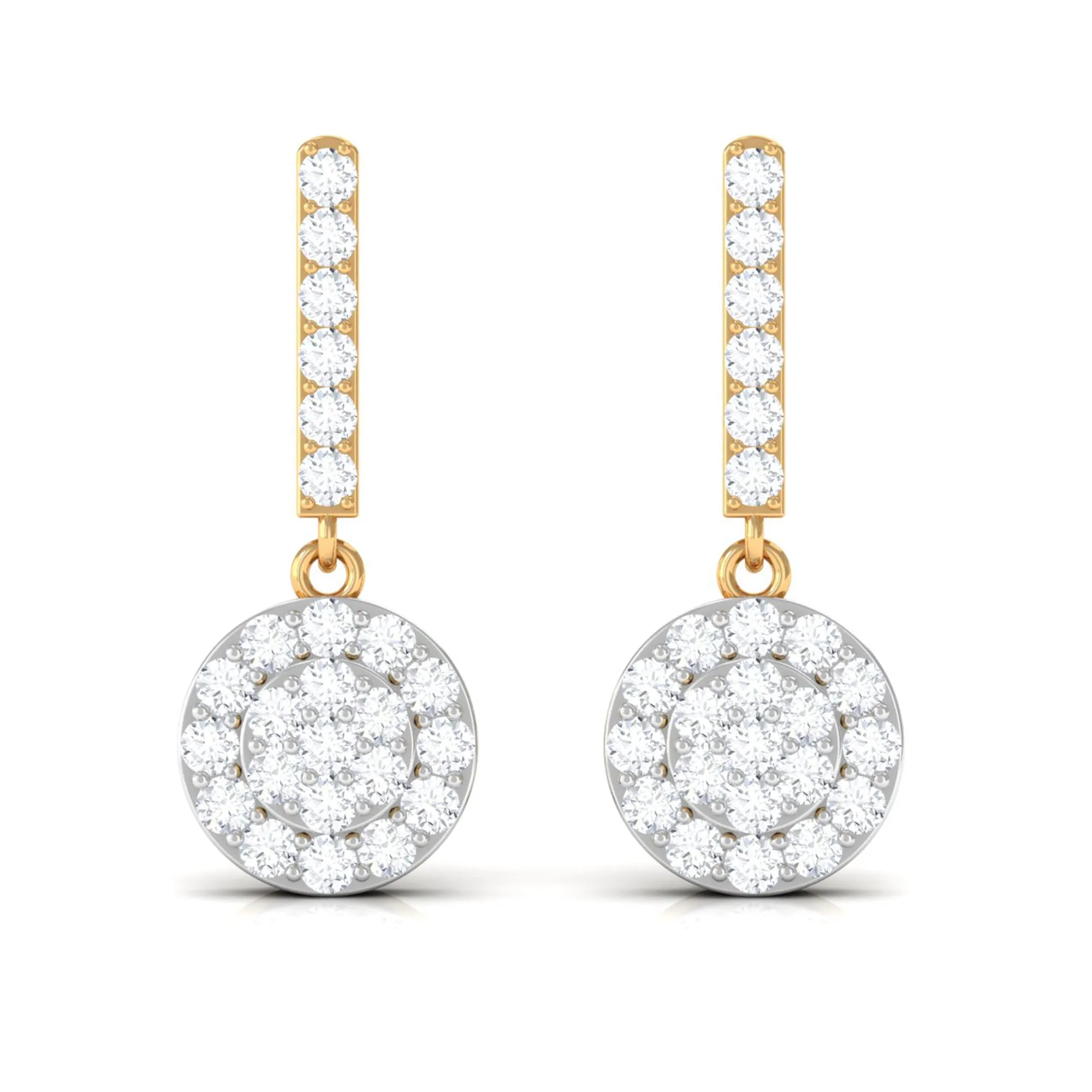 3/4 CT Minimal Zircon Gold Dangle Earrings in Pave Setting