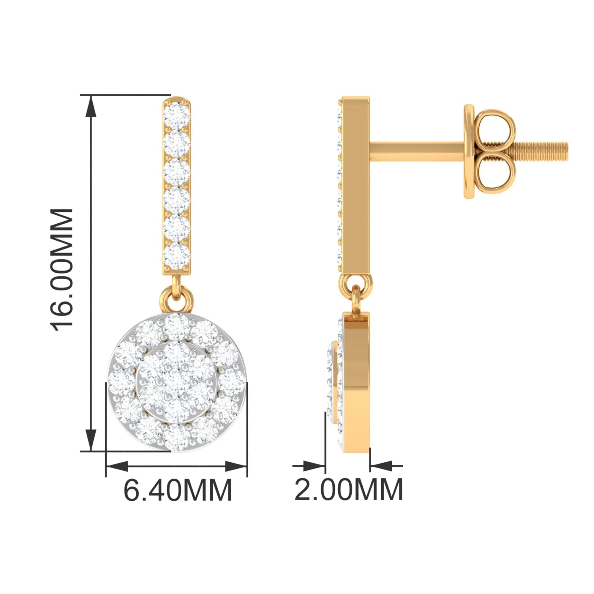 3/4 CT Minimal Zircon Gold Dangle Earrings in Pave Setting