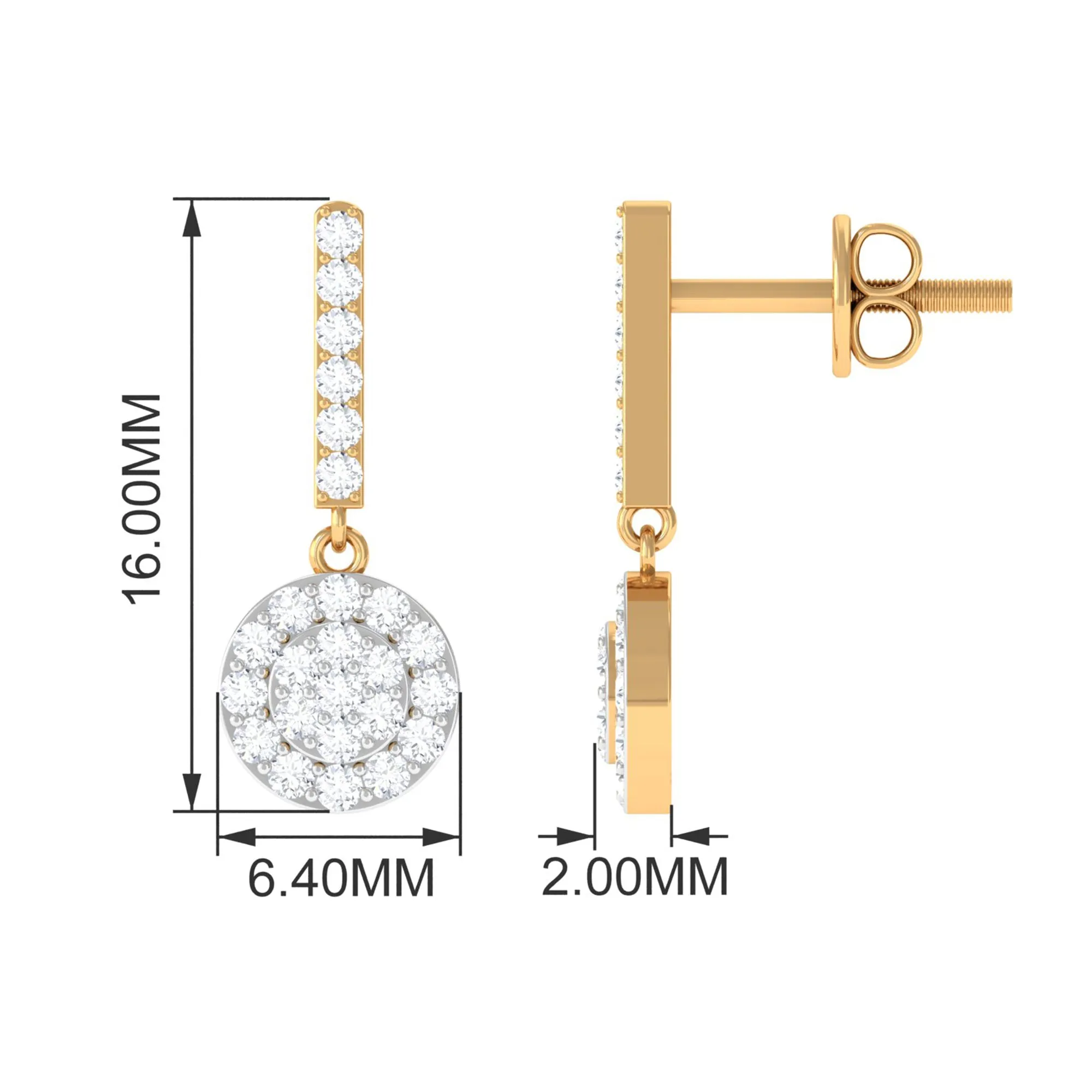 3/4 CT Minimal Zircon Gold Dangle Earrings in Pave Setting