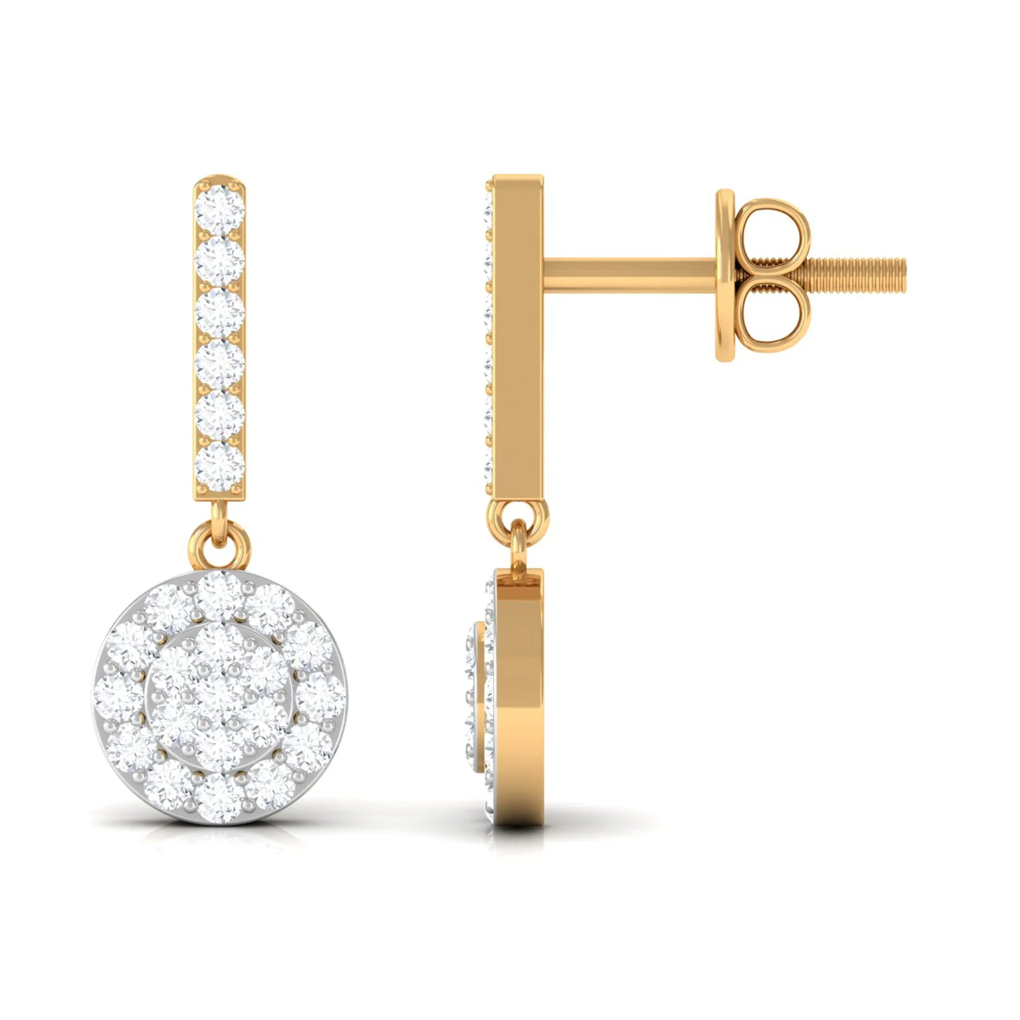 3/4 CT Minimal Zircon Gold Dangle Earrings in Pave Setting