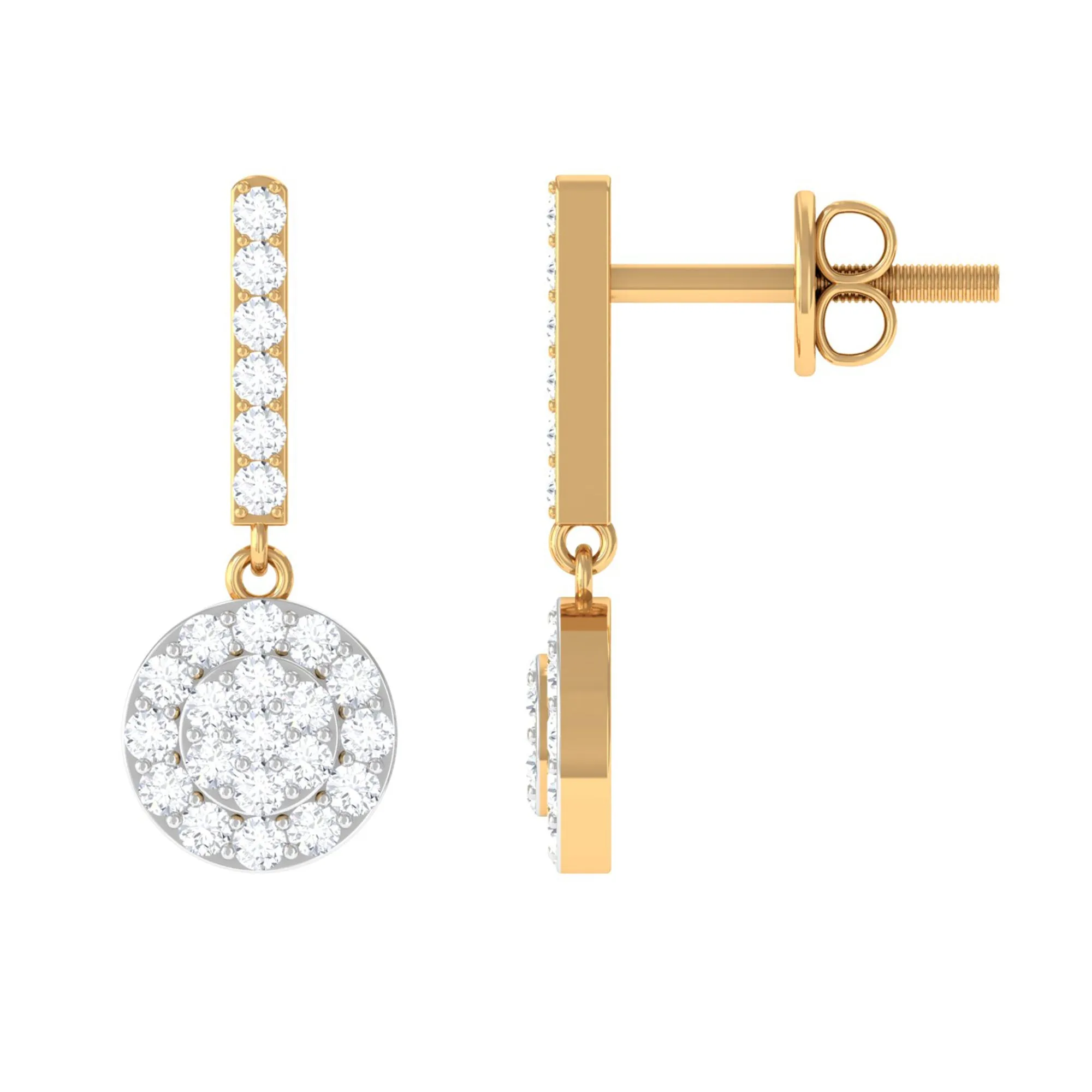 3/4 CT Minimal Zircon Gold Dangle Earrings in Pave Setting