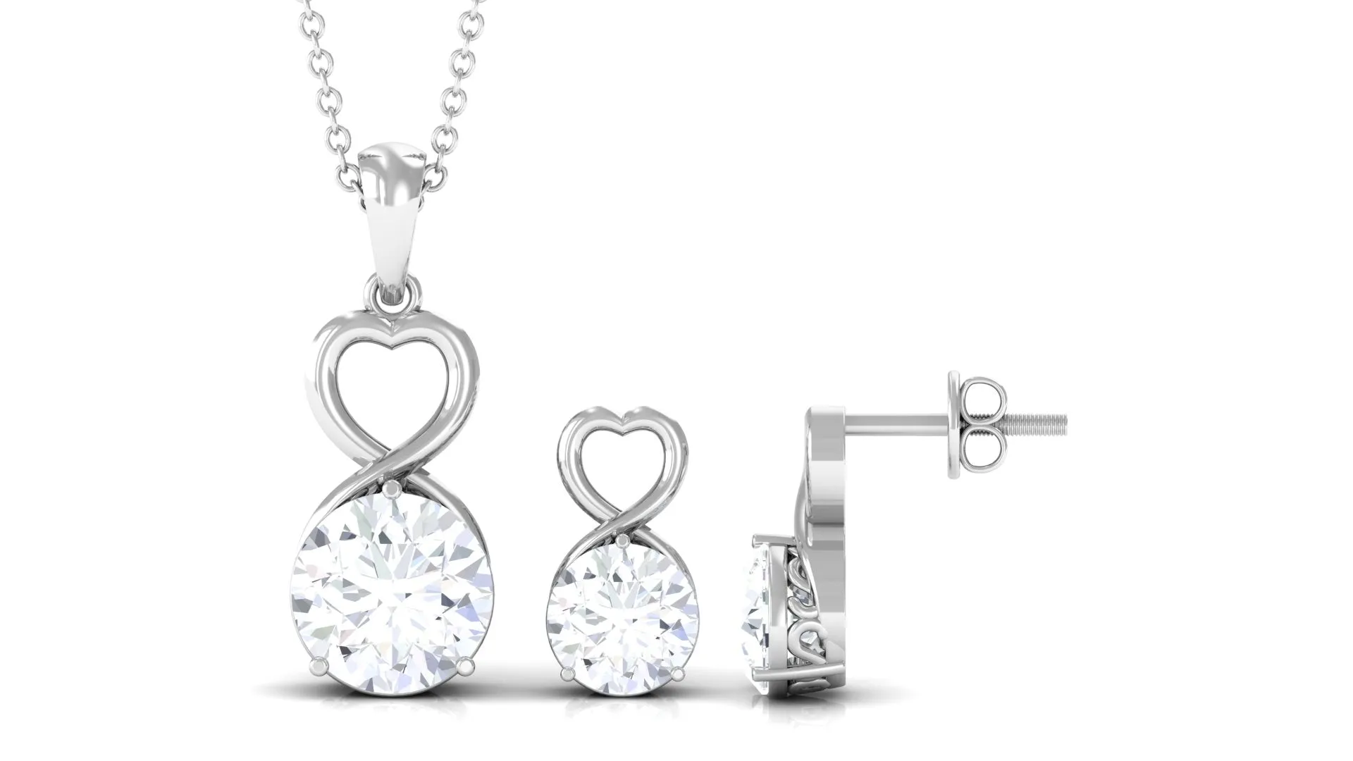 4 CT Round Zircon Solitaire Gold Infinity Pendant Earrings Set
