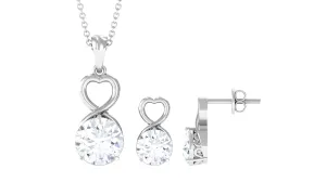 4 CT Round Zircon Solitaire Gold Infinity Pendant Earrings Set