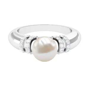 8.25 CT Freshwater Pearl and Diamond Engagement Ring