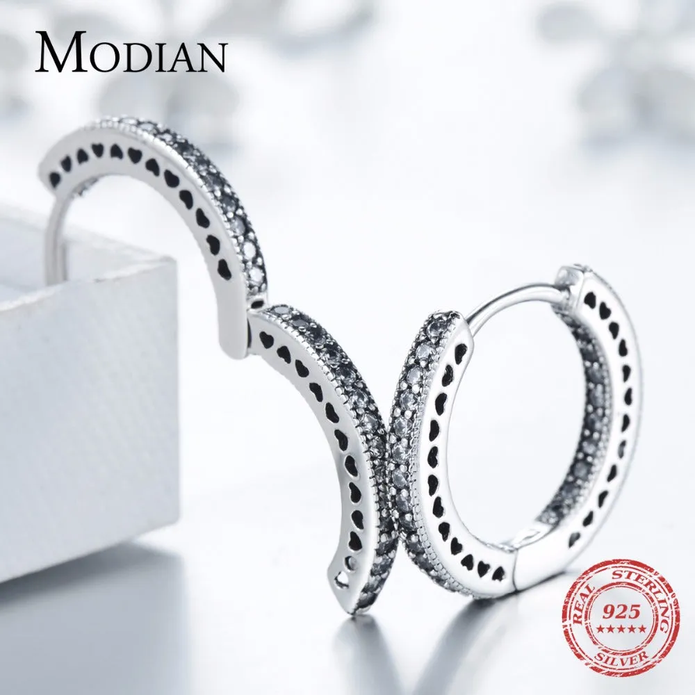 925 Sterling Silver Classic Full Hearts Hoop Earrings Luxury Cubic Zirconia Fashion Jewellery For Women Wedding Gift