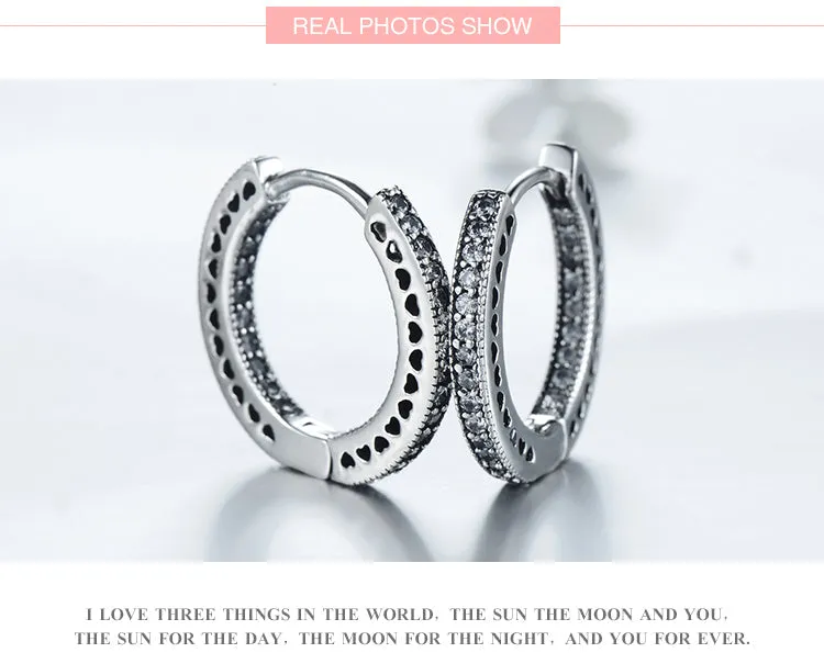 925 Sterling Silver Classic Full Hearts Hoop Earrings Luxury Cubic Zirconia Fashion Jewellery For Women Wedding Gift