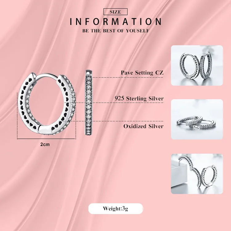 925 Sterling Silver Classic Full Hearts Hoop Earrings Luxury Cubic Zirconia Fashion Jewellery For Women Wedding Gift
