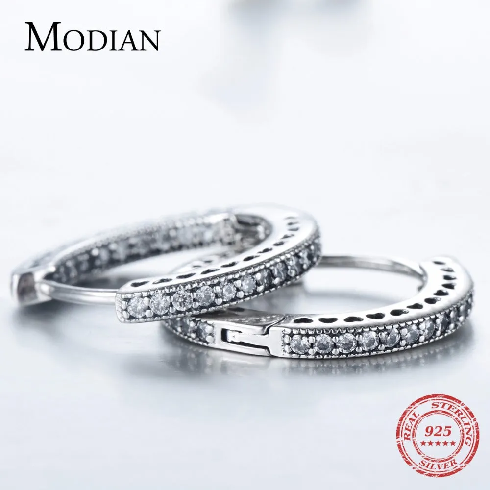 925 Sterling Silver Classic Full Hearts Hoop Earrings Luxury Cubic Zirconia Fashion Jewellery For Women Wedding Gift