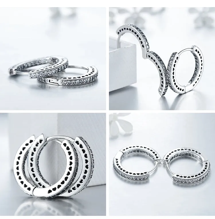 925 Sterling Silver Classic Full Hearts Hoop Earrings Luxury Cubic Zirconia Fashion Jewellery For Women Wedding Gift