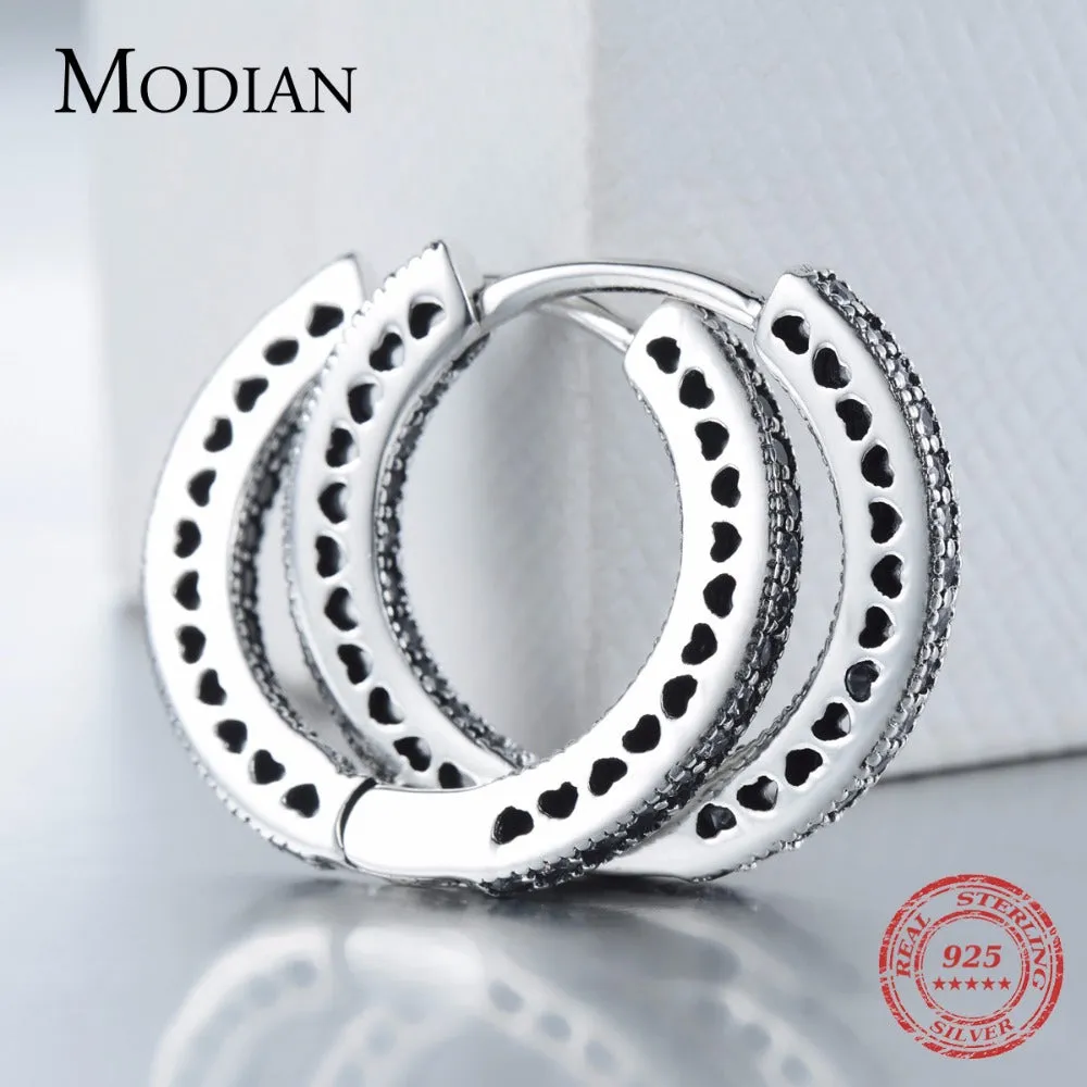 925 Sterling Silver Classic Full Hearts Hoop Earrings Luxury Cubic Zirconia Fashion Jewellery For Women Wedding Gift