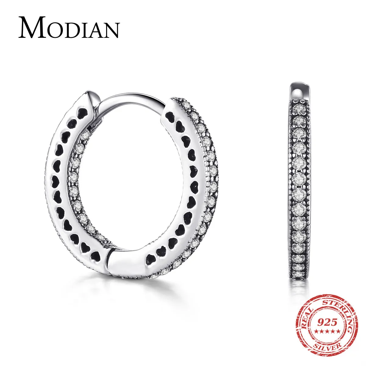 925 Sterling Silver Classic Full Hearts Hoop Earrings Luxury Cubic Zirconia Fashion Jewellery For Women Wedding Gift