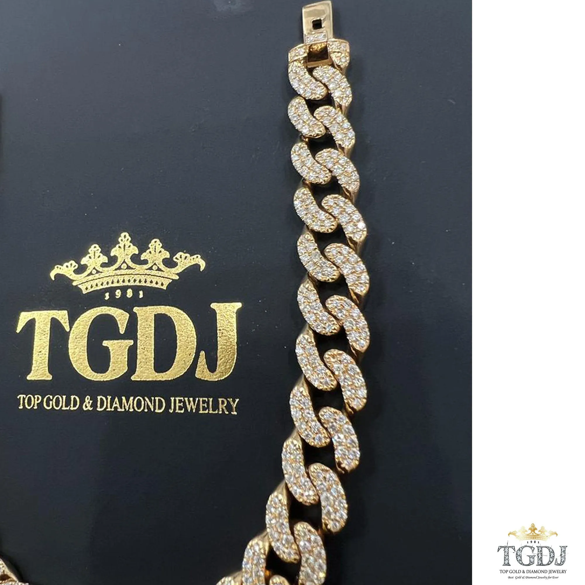 9mm 10k yellow Gold Miami Cuban Link Diamond Bracelet - Iced Out Bracelet 4.8ct Diamond 10k yellow gold Bracelet Hip Hop Chain Gifts for Him