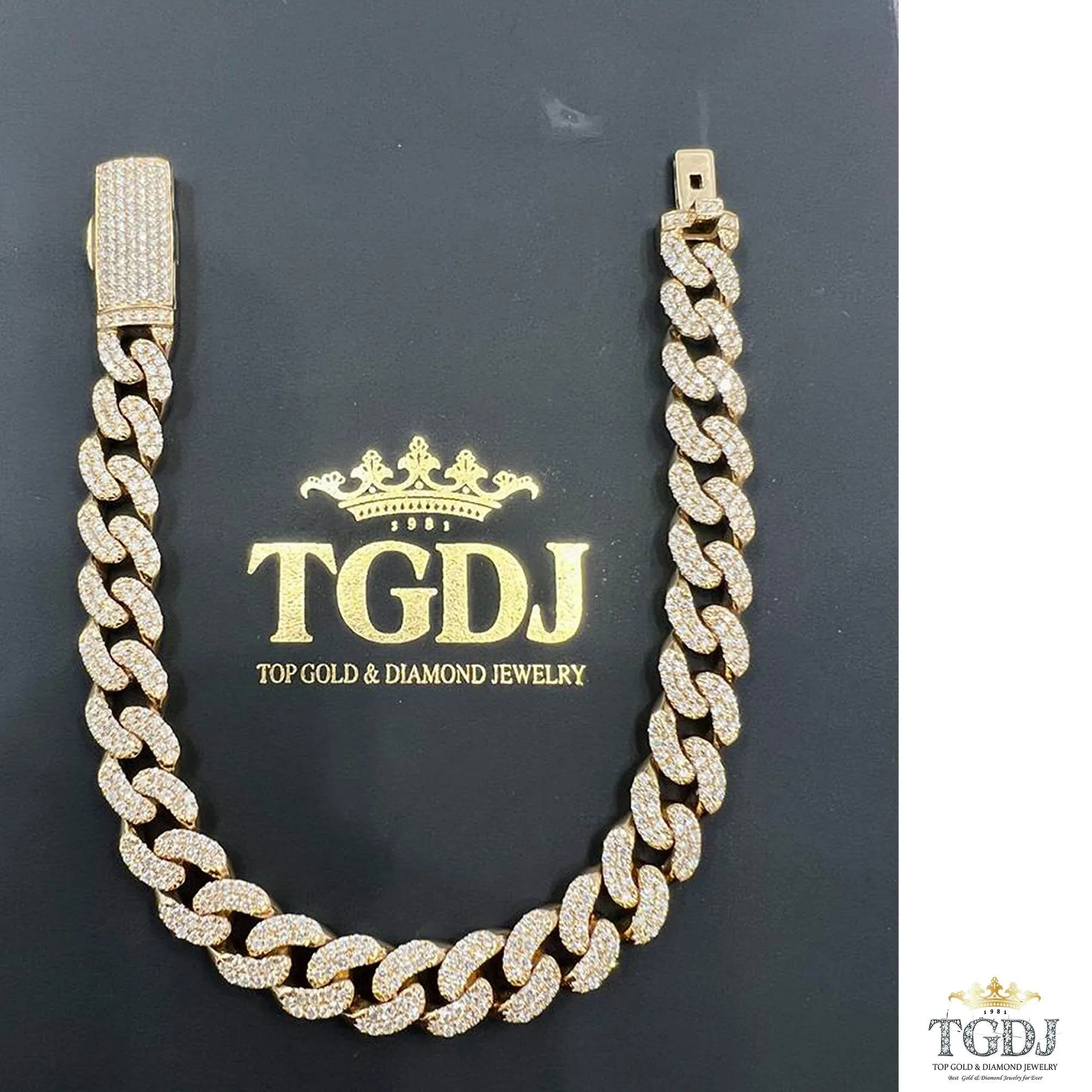 9mm 10k yellow Gold Miami Cuban Link Diamond Bracelet - Iced Out Bracelet 4.8ct Diamond 10k yellow gold Bracelet Hip Hop Chain Gifts for Him