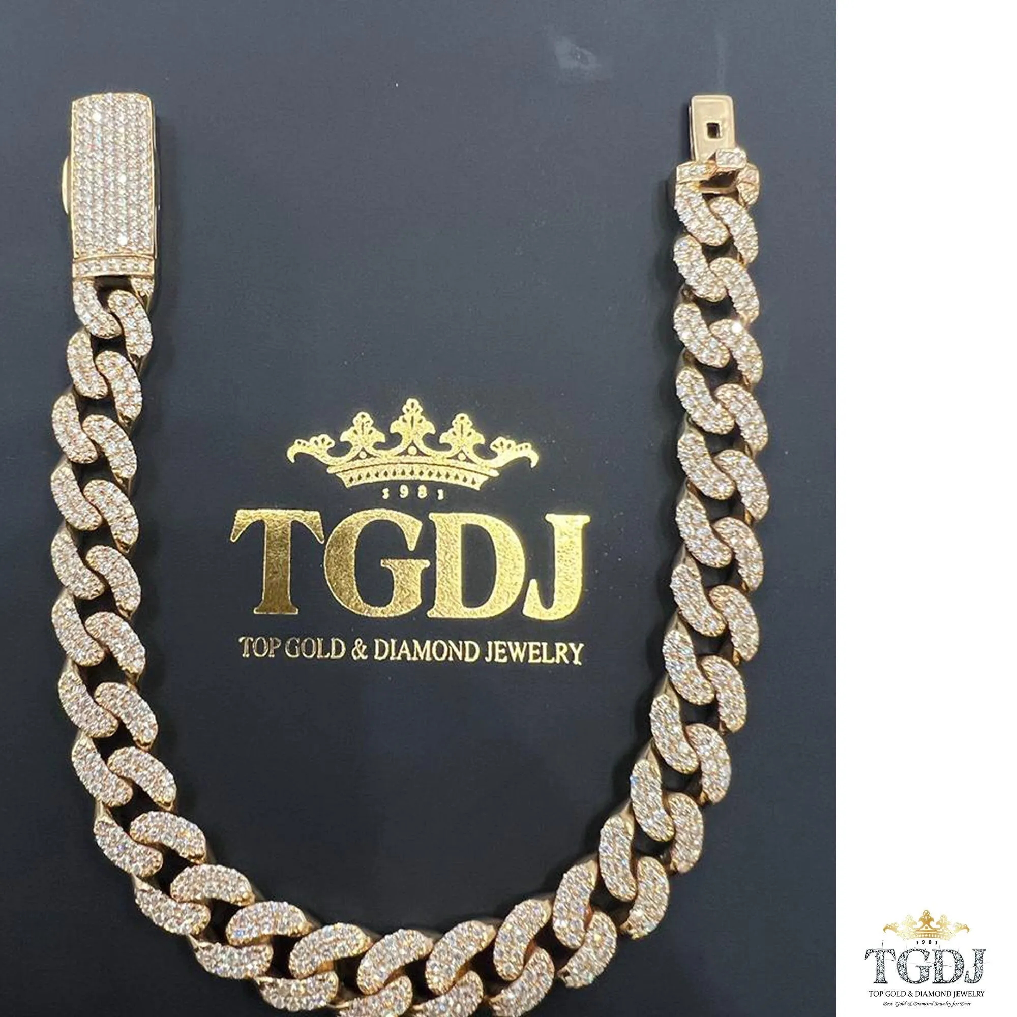 9mm 10k yellow Gold Miami Cuban Link Diamond Bracelet - Iced Out Bracelet 4.8ct Diamond 10k yellow gold Bracelet Hip Hop Chain Gifts for Him