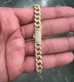 9mm 10k yellow Gold Miami Cuban Link Diamond Bracelet - Iced Out Bracelet 4.8ct Diamond 10k yellow gold Bracelet Hip Hop Chain Gifts for Him