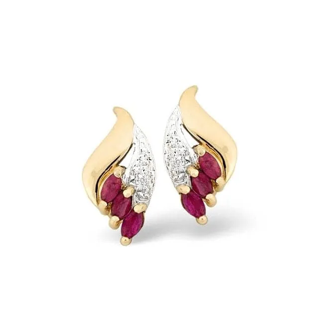 Acotis Diamonds 9K Gold 0.01ct Diamond Ruby Earrings Z1063