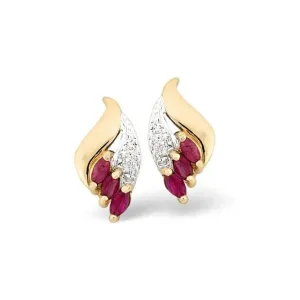 Acotis Diamonds 9K Gold 0.01ct Diamond Ruby Earrings Z1063