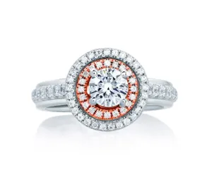 A.JAFFE ART DECO DOUBLE HALO ROSE GOLD DIAMOND PAVÉ ENGAGEMENT RING 0.53             (not including