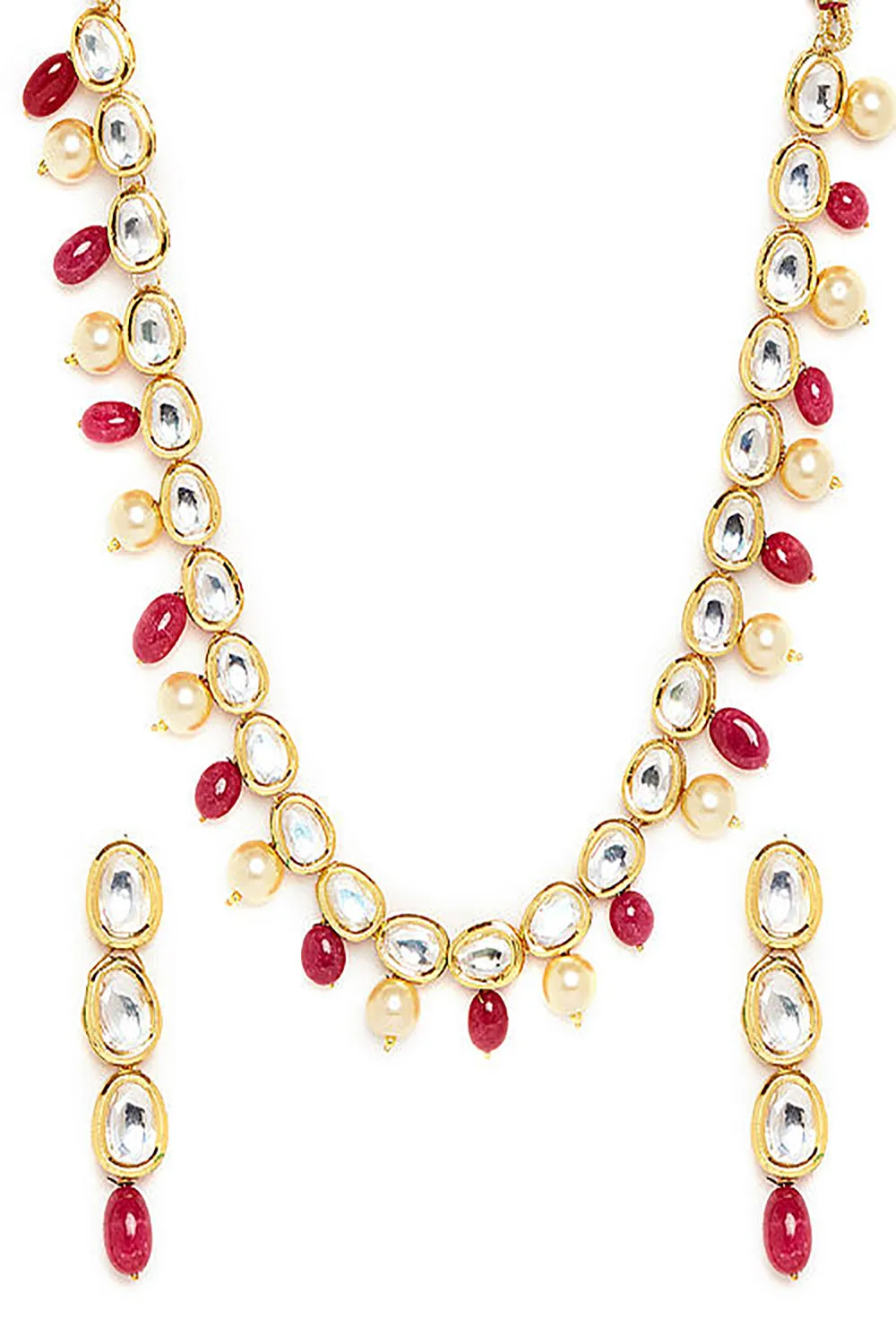 Alloy Kundan Neckpiece with Earrings in Gold and White