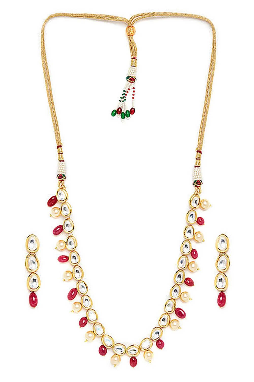 Alloy Kundan Neckpiece with Earrings in Gold and White