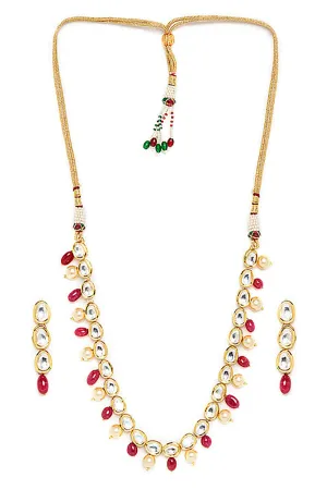 Alloy Kundan Neckpiece with Earrings in Gold and White