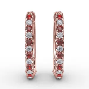Alternaing Ruby and Diamond Hoop Earrings