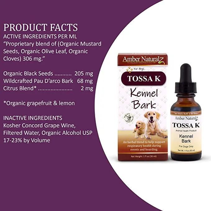 Amber Naturalz TOSSA K: Kennel Bark - for Dogs, 1 Ounce LP