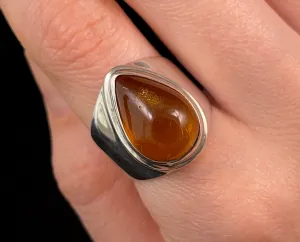 AMBER Ring - Sterling Silver, Size 7.75 - Amber Stone, Crystal Ring, Handmade Jewelry, Healing Crystals and Stones,  52657