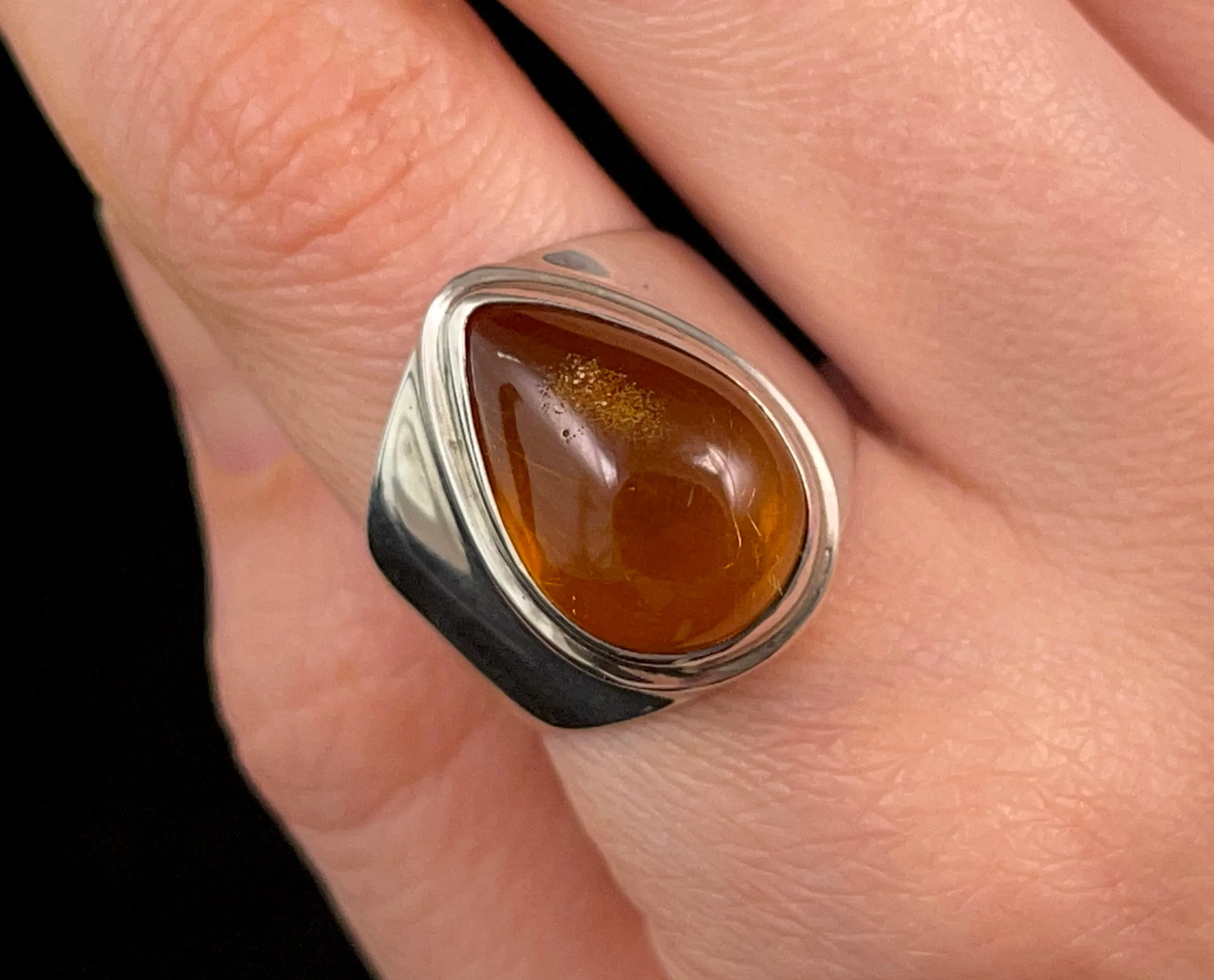 AMBER Ring - Sterling Silver, Size 7.75 - Amber Stone, Crystal Ring, Handmade Jewelry, Healing Crystals and Stones,  52657