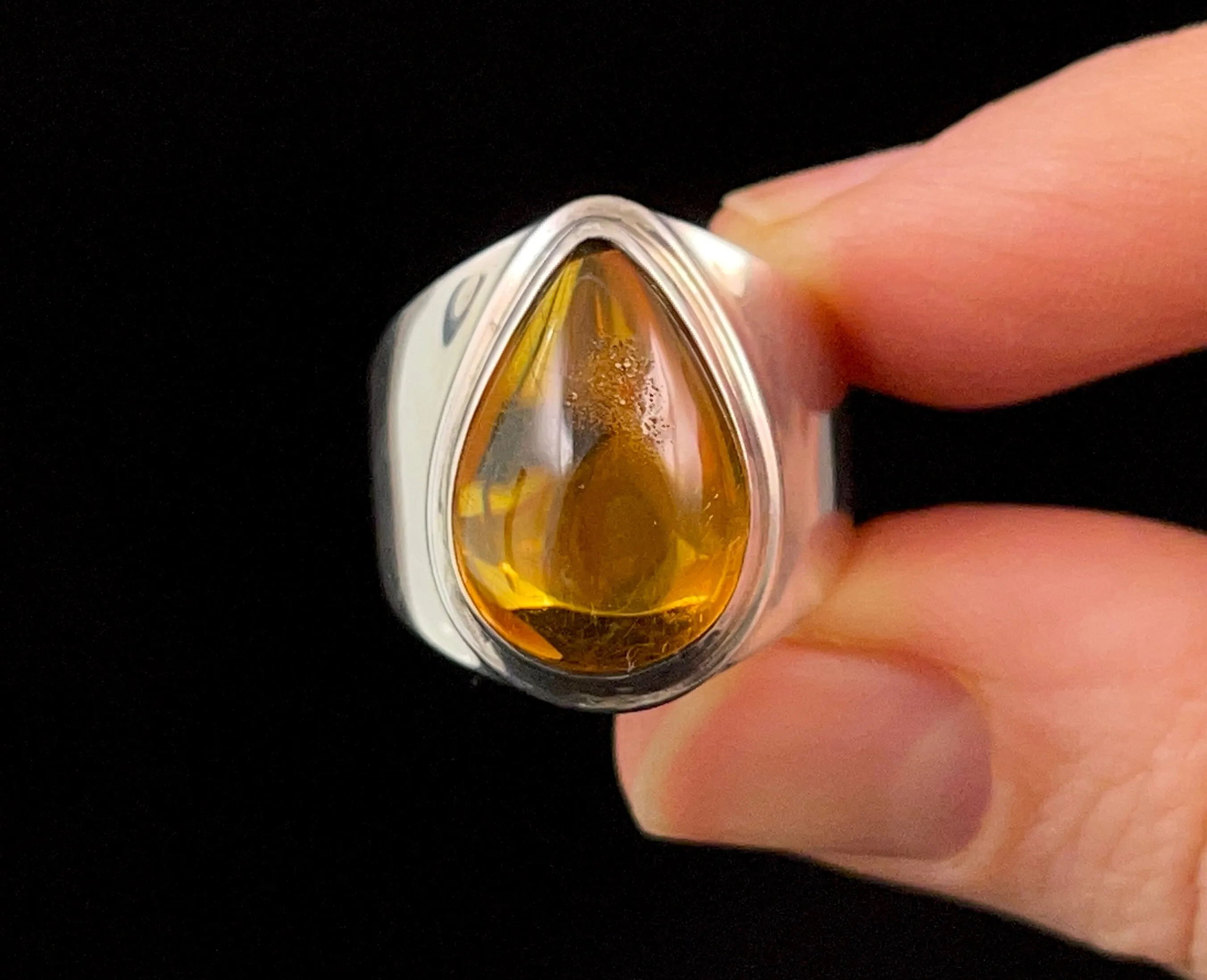 AMBER Ring - Sterling Silver, Size 7.75 - Amber Stone, Crystal Ring, Handmade Jewelry, Healing Crystals and Stones,  52657