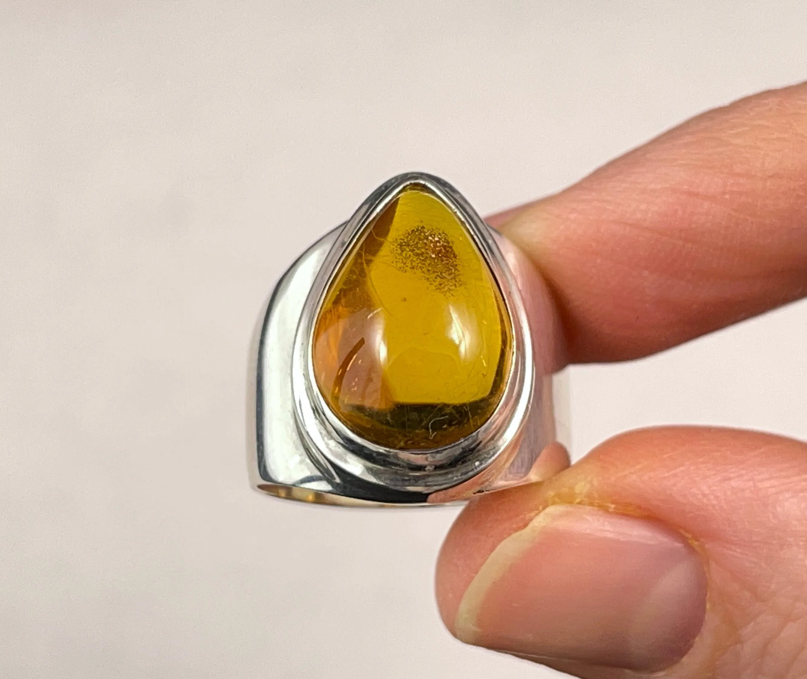 AMBER Ring - Sterling Silver, Size 7.75 - Amber Stone, Crystal Ring, Handmade Jewelry, Healing Crystals and Stones,  52657