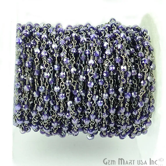 Amethyst Zircon Beads Oxidized Wire Wrapped Rosary Chain
