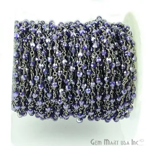 Amethyst Zircon Beads Oxidized Wire Wrapped Rosary Chain