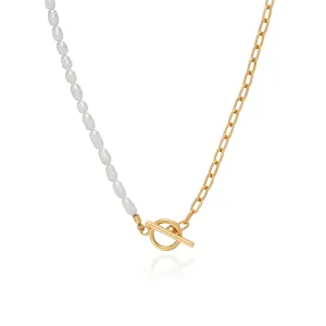 Anna Beck Beaded Pearl and Chain Necklace, 17 inch - Gold Plated