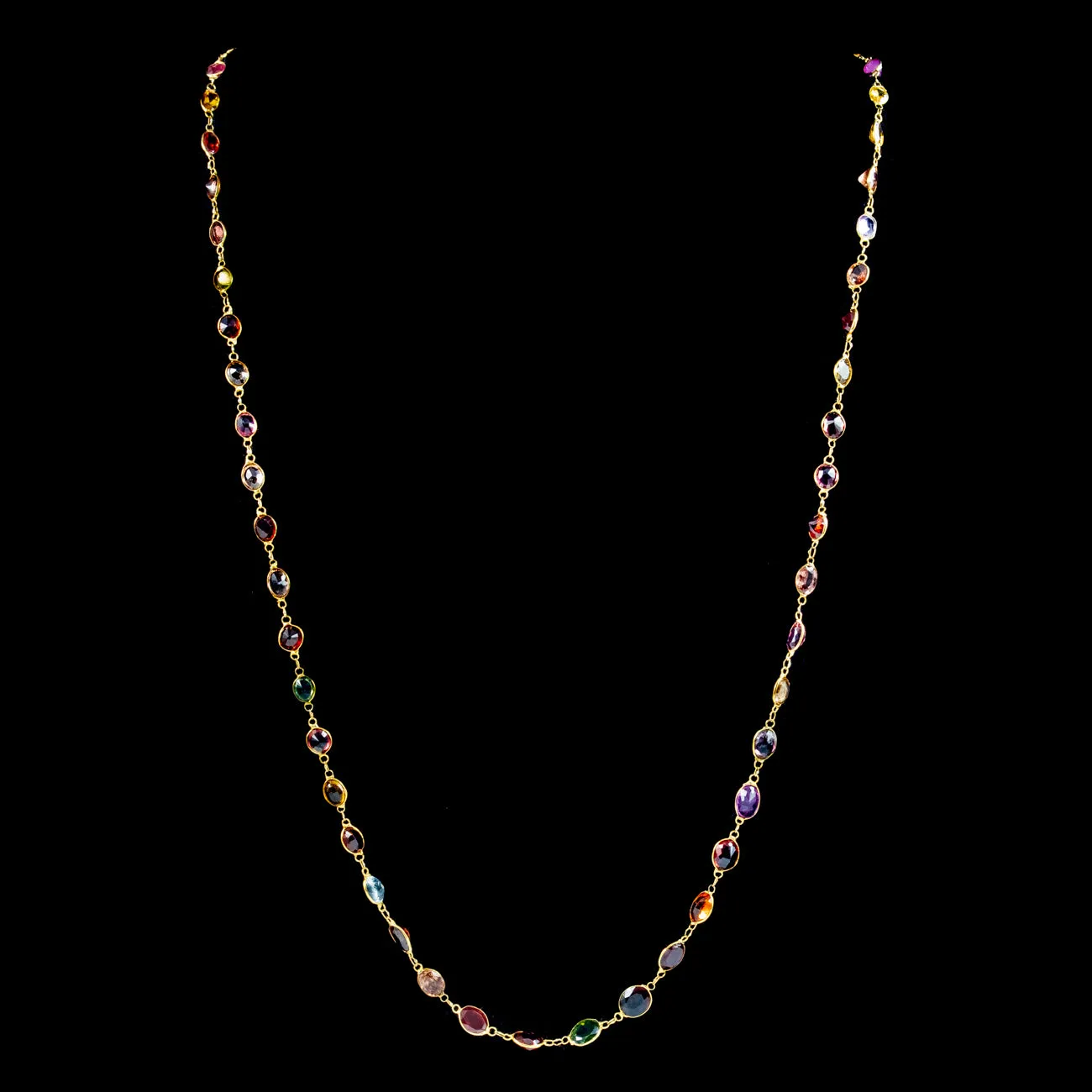 Antique Victorian Harlequin Gemstone Chain Necklace