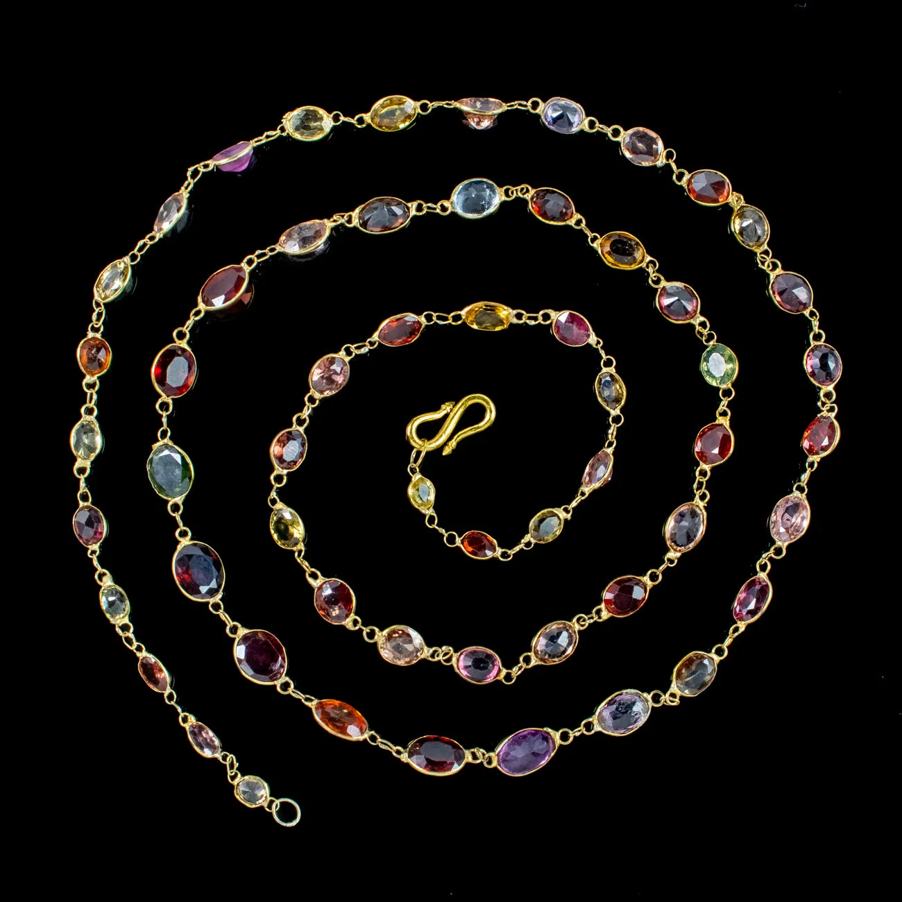 Antique Victorian Harlequin Gemstone Chain Necklace