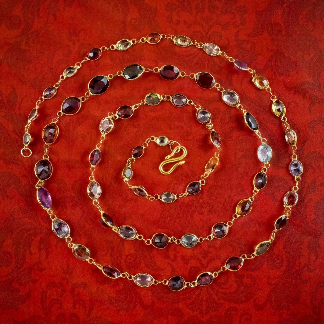 Antique Victorian Harlequin Gemstone Chain Necklace