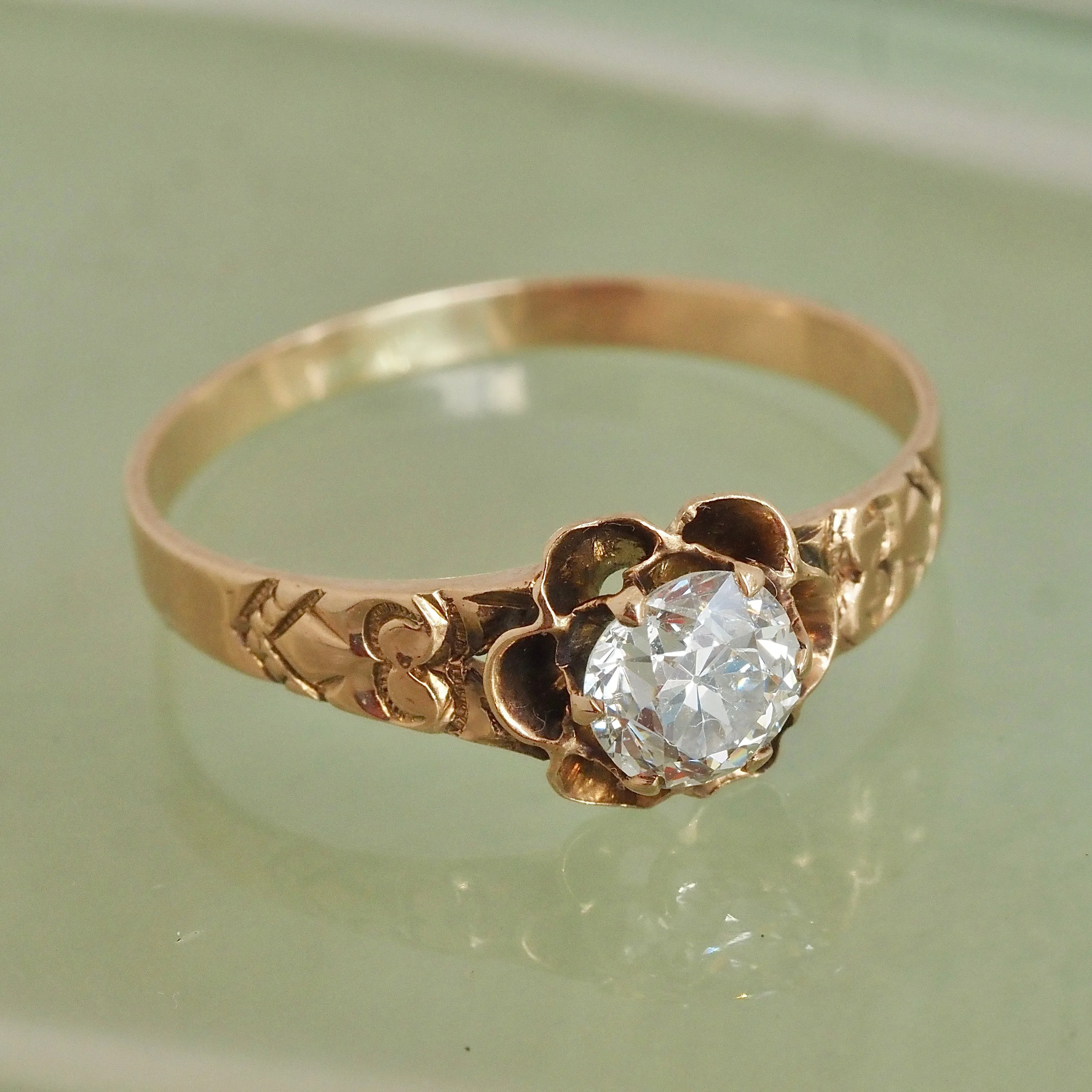 Antique Victorian Old European Cut Diamond 14k Gold Belcher Engagement Ring