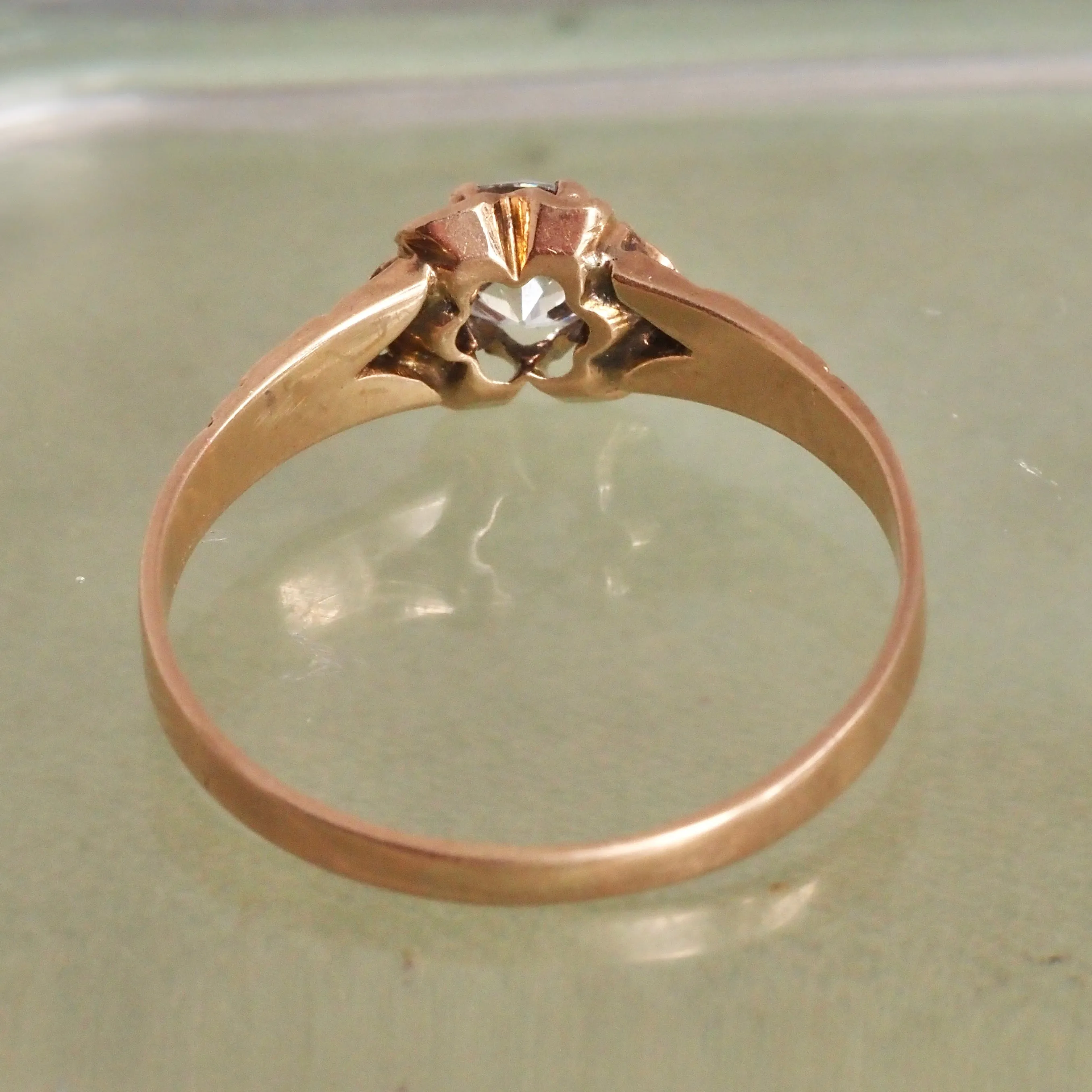 Antique Victorian Old European Cut Diamond 14k Gold Belcher Engagement Ring