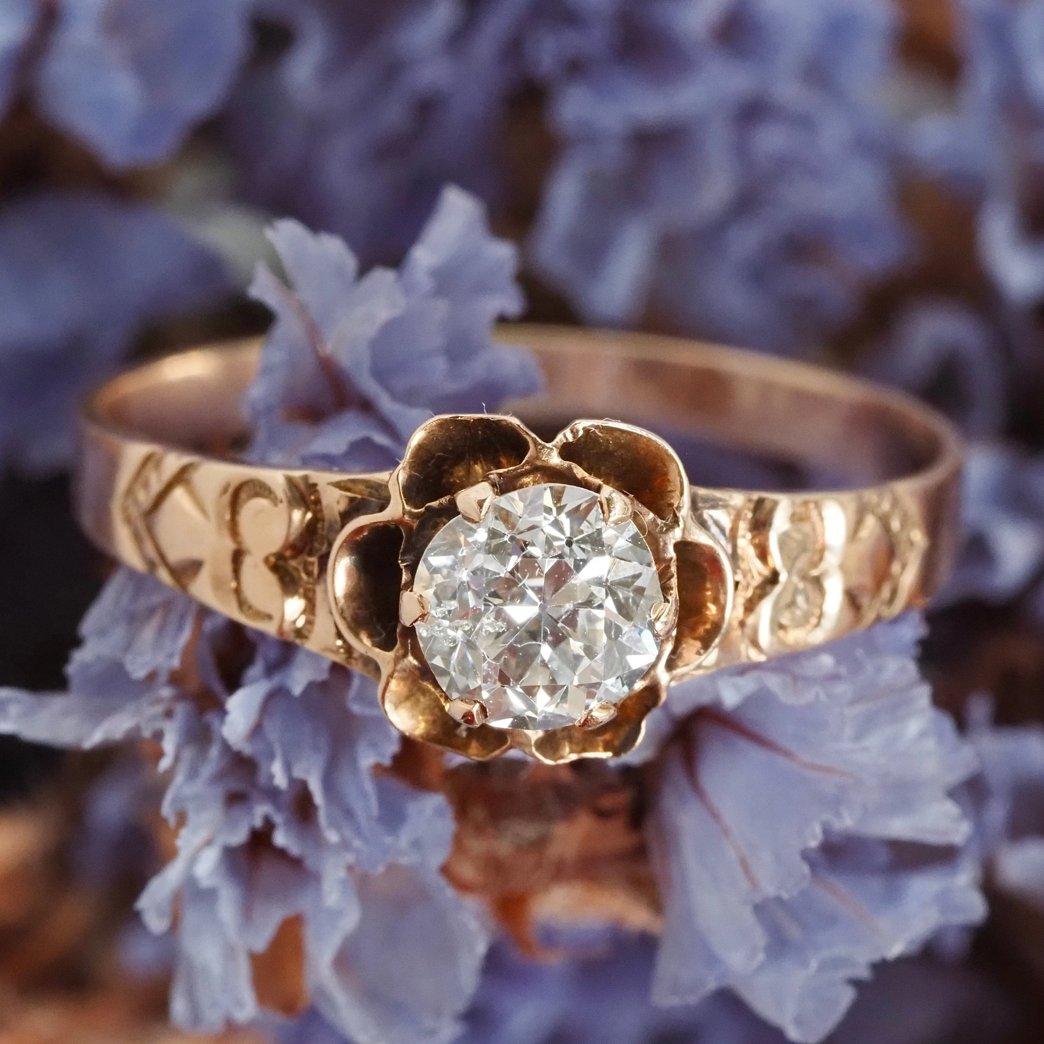 Antique Victorian Old European Cut Diamond 14k Gold Belcher Engagement Ring