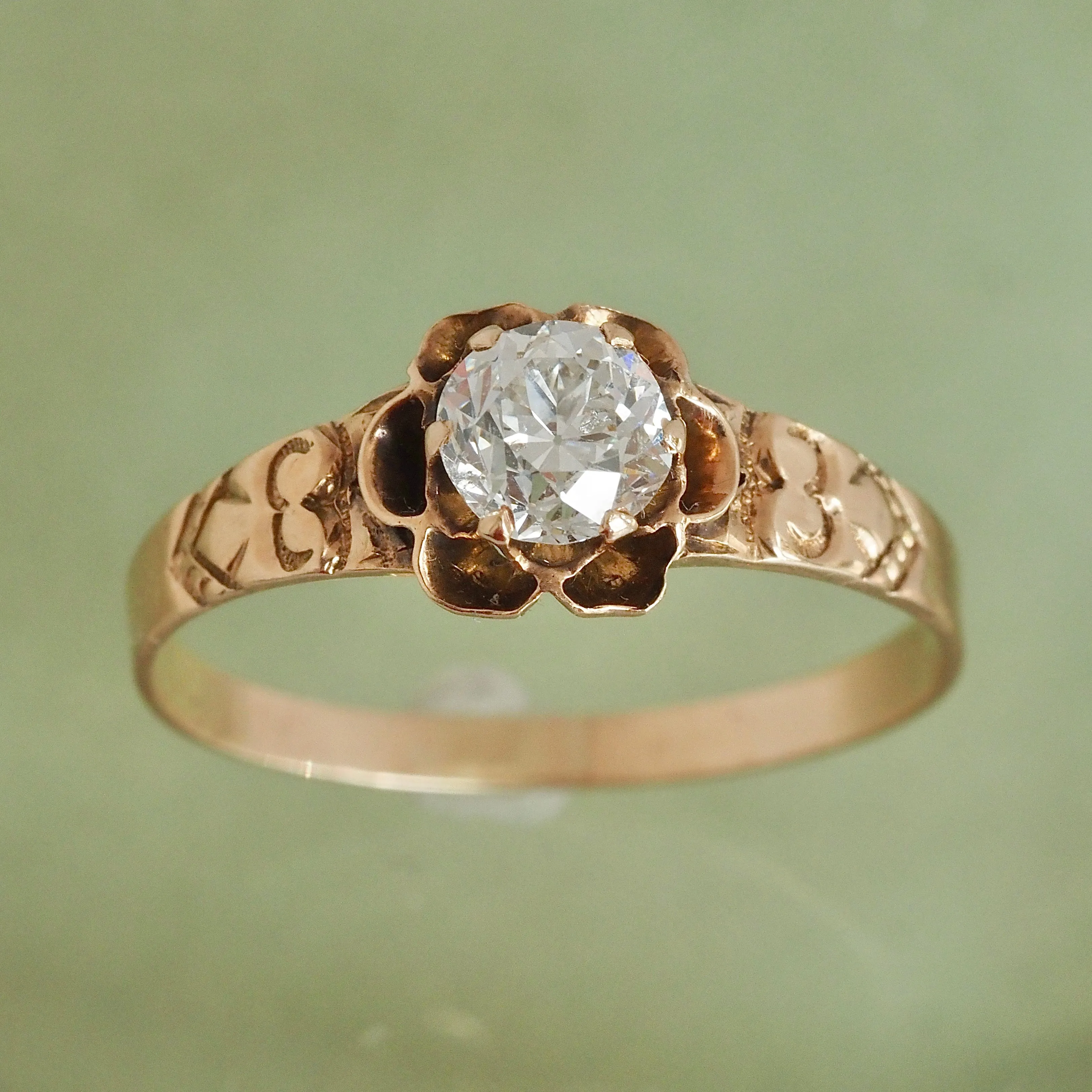 Antique Victorian Old European Cut Diamond 14k Gold Belcher Engagement Ring