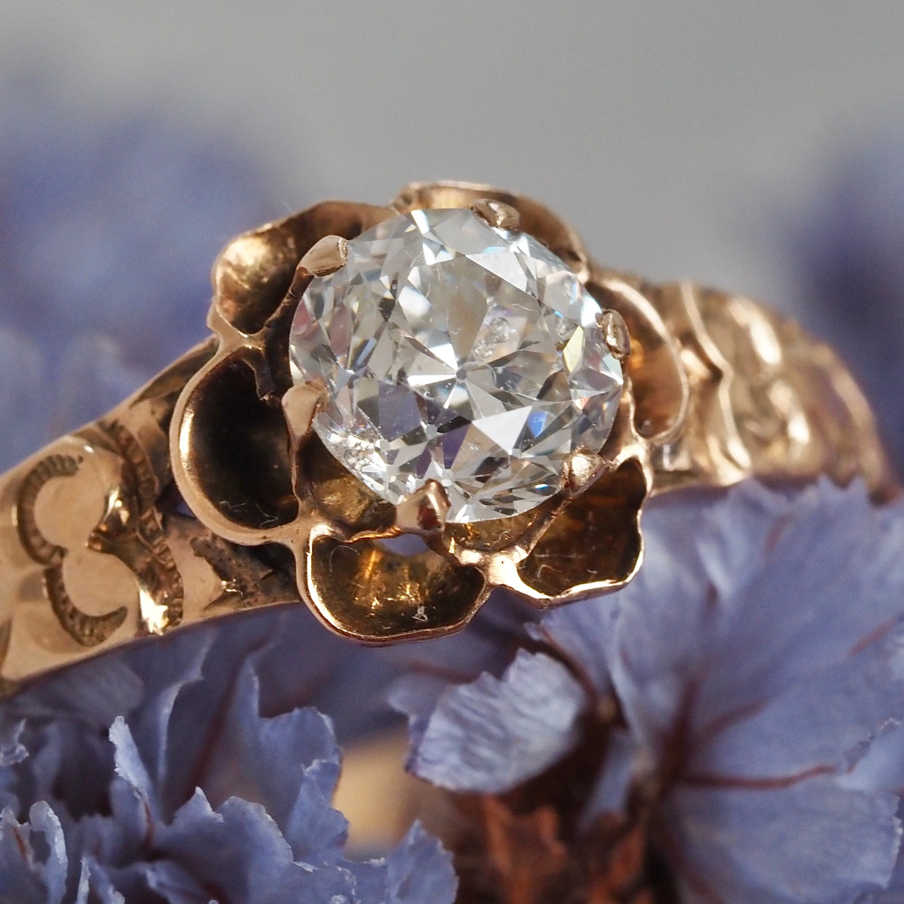 Antique Victorian Old European Cut Diamond 14k Gold Belcher Engagement Ring