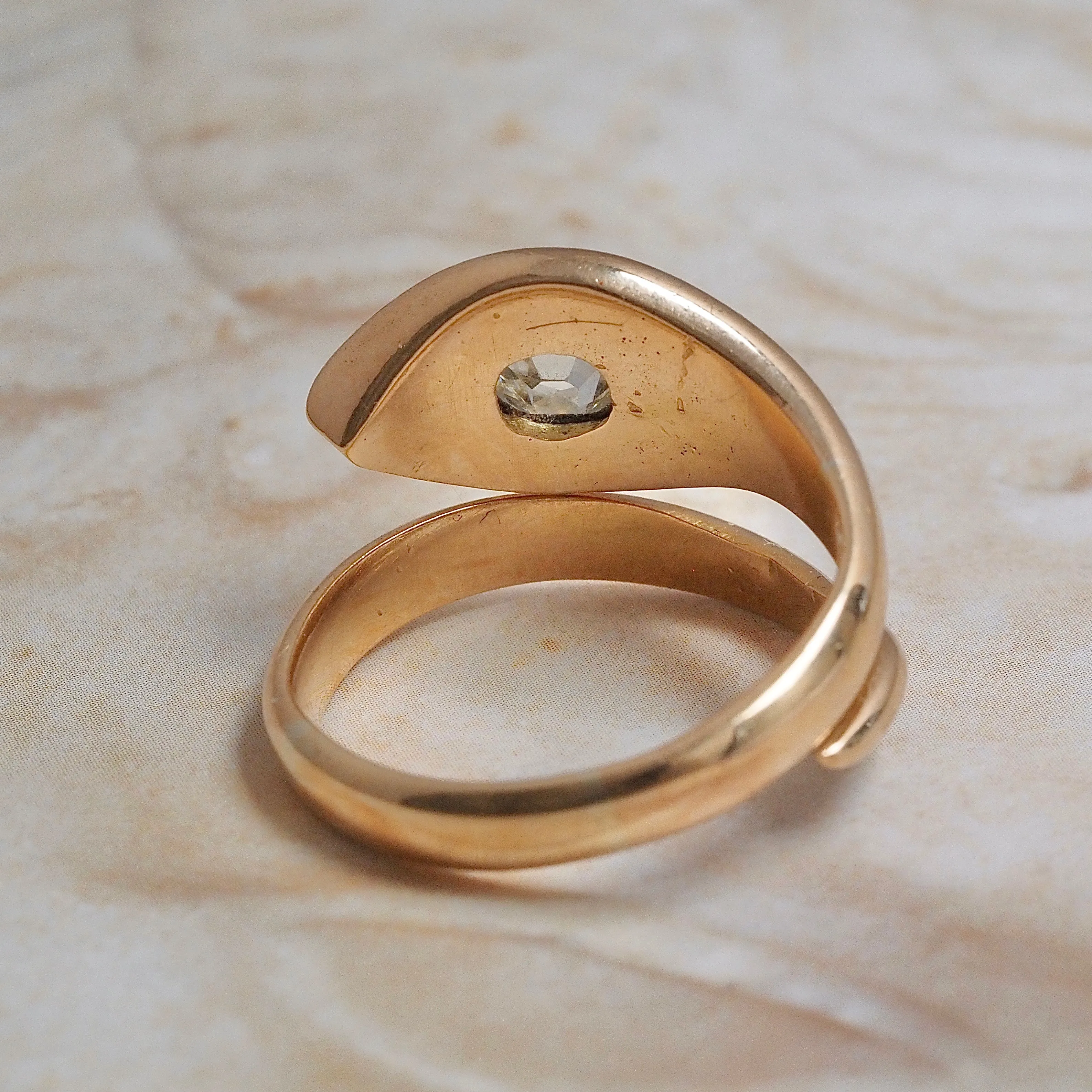Antique Victorian Snake Cushion Cut Old Mine Cut Diamond 18k Gold Ring