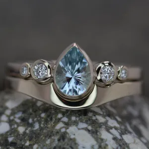 Aquamarine Tear Drop Ring Set with Diamond Accents